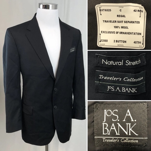 NWT $660 Bank 42 R Regal Black Traveler's Collection Wool